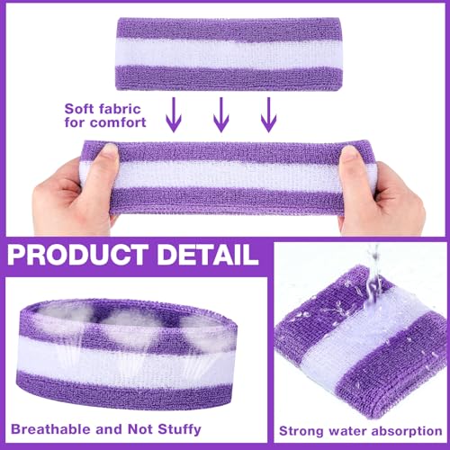 Image of 72 Pcs Bulk Striped Sweatband Set Include 24 Pcs Sweat Absorbing Striped Headbands and 48 Pcs Sweatbands Wristbands Cotton Athletic Sweat Bands for Men Women Gym Sports Workout