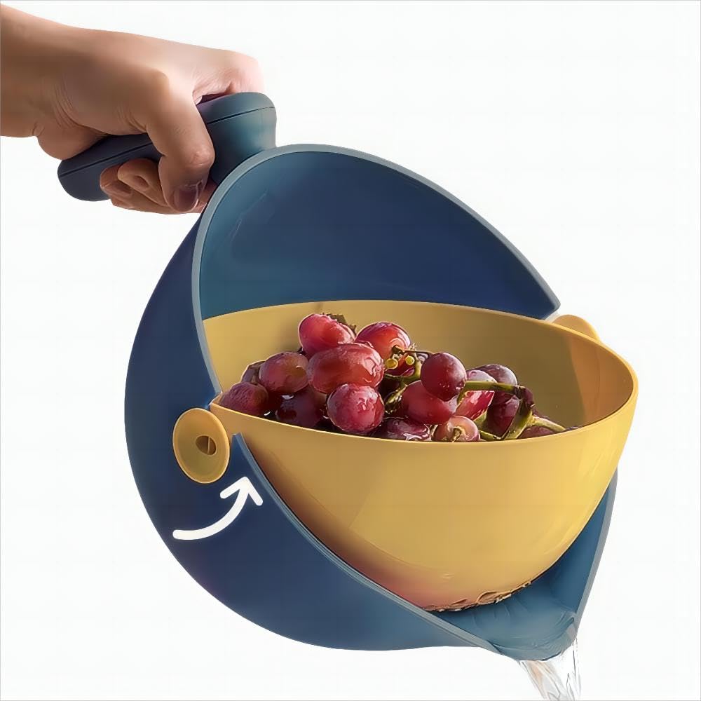 Elite Aiwei2-1 Colander for Kitchen-Rotatable Strainers-Food Strainers and Colanders-Pasta Strainer-fruit colander-strainer with handle-Kitchen Gadget Essentials (Navy Blue)