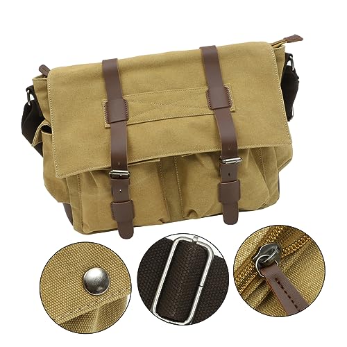 Vintage Canvas Briefcase for Men Classic Shoulder Bag Laptop Commuter Khaki2