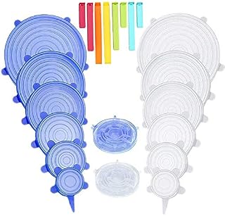 Silicone Stretch Lids Reusable Food Covers for Bowl Cup, Safe in Microwave Dishwasher Refrigerator, Durable and Expandable, Fit Various Sizes to Keep Food Fresh Eco-friendly 12pcs