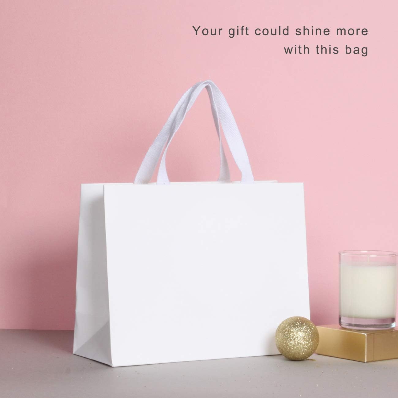 12pcs 11.8x4.7x9 (2) Medium Size, White Paper Bags with White Cotton Handles, Thick Sturdy Durable Gift bags - Image 9