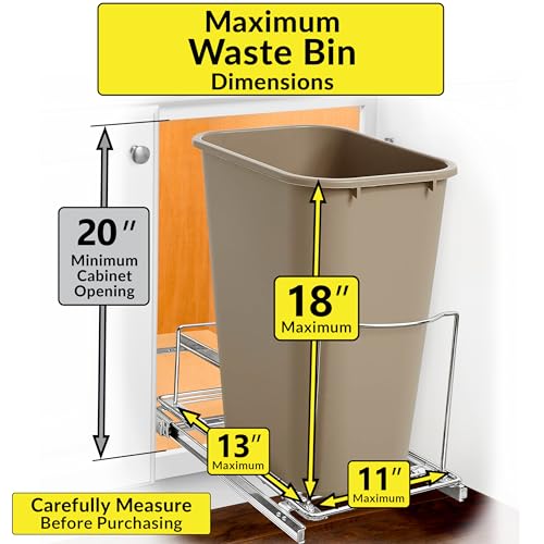 Image of LYNK PROFESSIONAL Pull-Out Trash Can Drawer - Sliding Organizer for Kitchen Cabinet or Under-Sink Use - Heavy Duty Storage Rack (Bin Not Included)