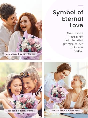 Polylove Forever Flower Bouquet Flowers for Delivery Prime Preserved Roses with Bear Gift Box for Wife Women Mother Day Anniversary Birthday (Purple) - Image 5