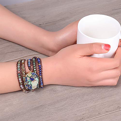 Image of Plumiss Women Boho Handmade Natural Stone Crystal Leather Bead Wrap Bracelets Collection
