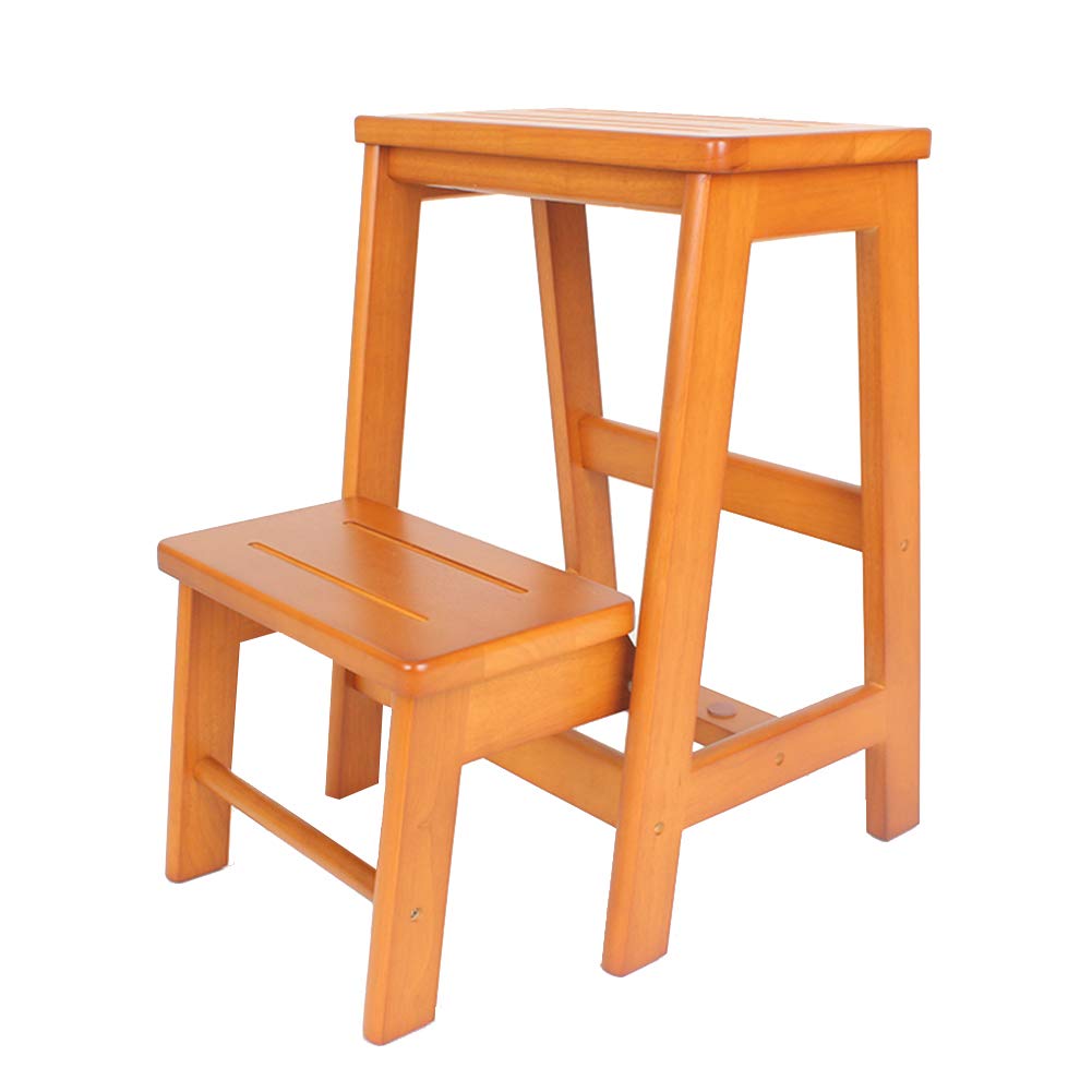 Taburetes de escalera plegables LUNEZY de madera maciza color miel con 2 escalones para el hogar