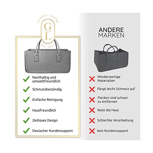 GLOBAL LIVING® Filztasche groß [31 Liter] I Ideal als Kaminholzkorb oder Geschenktasche I Vielseitiger Filztaschen… – Bild 10