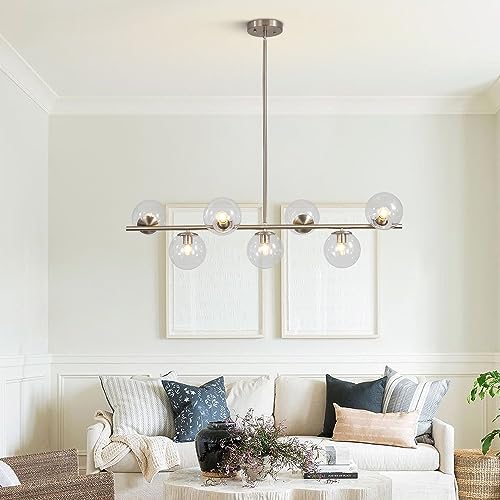 Kco L1043-SC Lighting Modern 7-Light Brushed Nickel Metal Large Chandelier Nordic Clear Glass Globe Farmhouse Pendant Light Silver Minimalist Adjustable Kitchen Island Hanging Ceiling Lights thumb #4