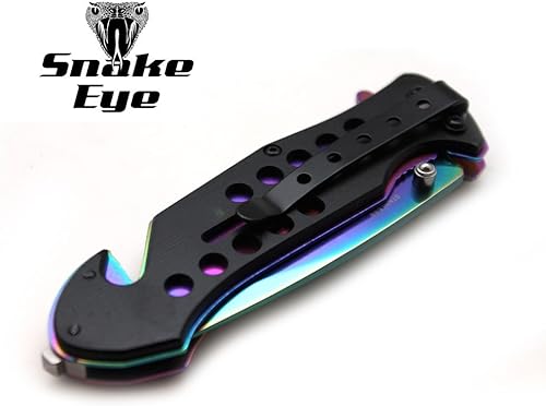 Miniatura 6 de Snake Eye Tactical Cuchillo de bolsillo plegable abierto asistido con diseño de fantasía de dos tonos al aire libre, caza, camping, pesca (arco iris