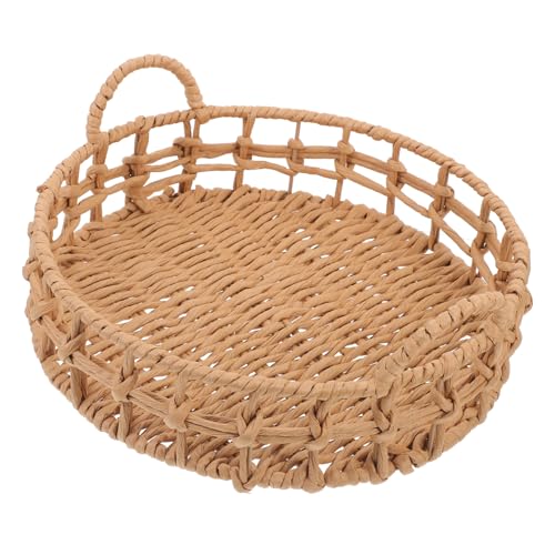 Mikinona Paper Rope Woven Storage Basket Home Decor Food Trays Storage Baskets Storage Racks Bread Basket Storage Shelf Fruit Basket Woven Basket Decorative Woven Storage Basket Beige Iron