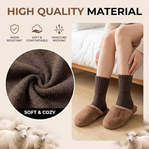 Image of Winter Women Socks 5 Pairs Vintage Wool Casual Thermal Crew Socks