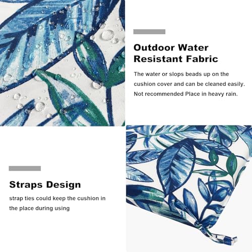 Dytxiii Set Of 2 Outdoor Chair Cushions With Ties, Water Resistant Square Dining Seat Cushions For Home Porch Chairs And Patio Furniture Decoration 18.5"X16"X2"-Leaves Ink Blue thumb #3