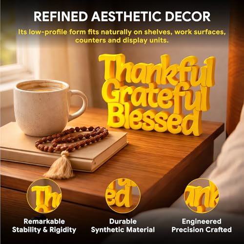 Image of Mad Masters Thankful Grateful Blessed Inspirational Desk Decor - Aesthetic Table, Shelf & Wall Showpiece for Home Office, Business. Vastu Friendly Gifting, Sunshine Yellow (20.3 x 12.5 x 2.5 cm)