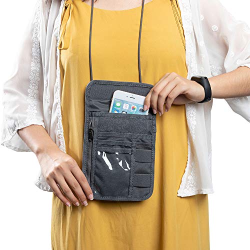 Image of EXCELLENT ELITE SPANKER Passport Holder Neck Pouch RFID Nylon Blocking Travel Neck Wallet ID Card Organizer Pouch with Neck Lanyard(Grey)