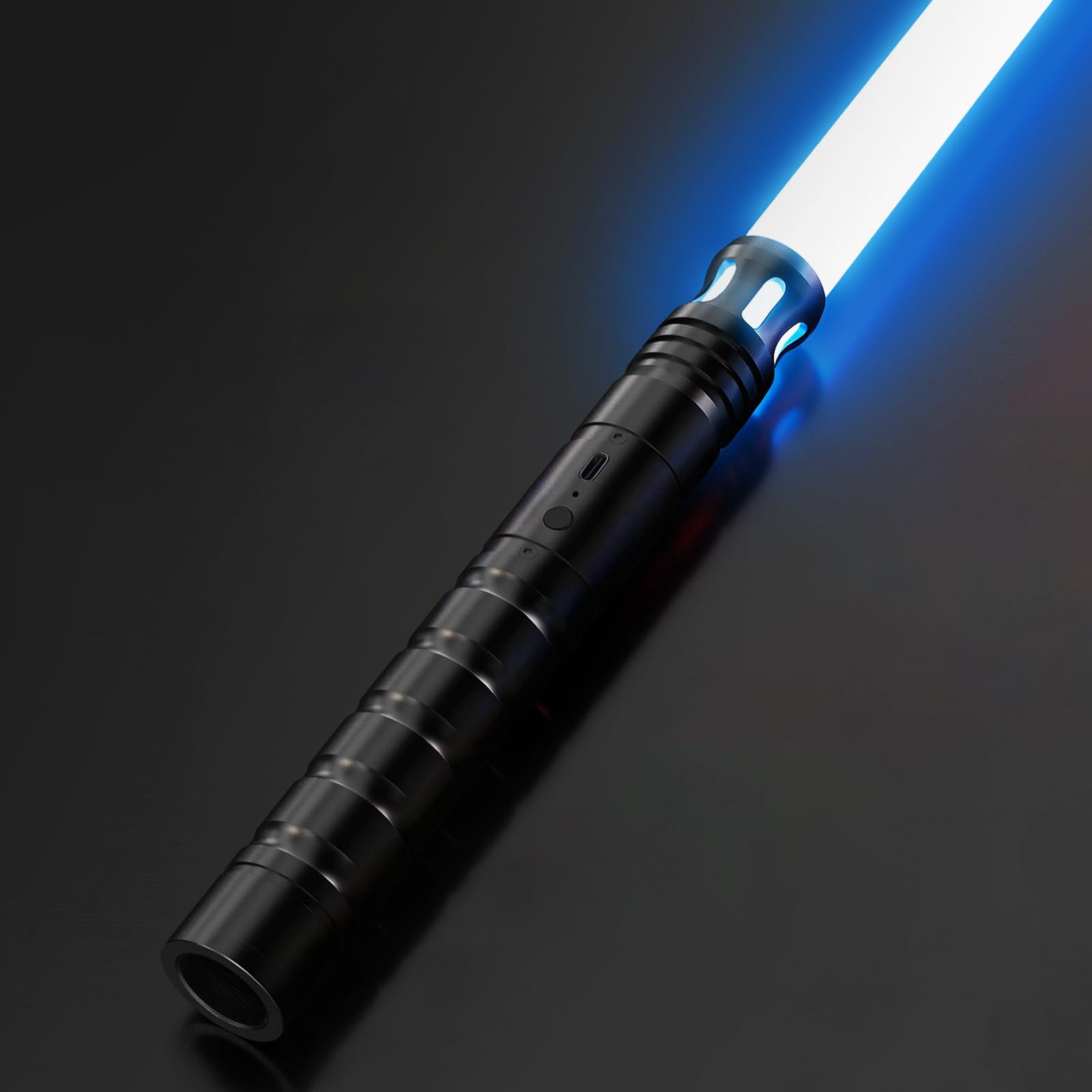 MOZC Laserzwaard kinderen, Lightsaber met RGB 15 Kleuren, Dubbele Lichtzwaard met 4 Modi en Geluiden, USB-C Opladen Laser Zwaard, Light Saber for Kids rollenspel Kerstcadeau (Donkergrijs 2PC