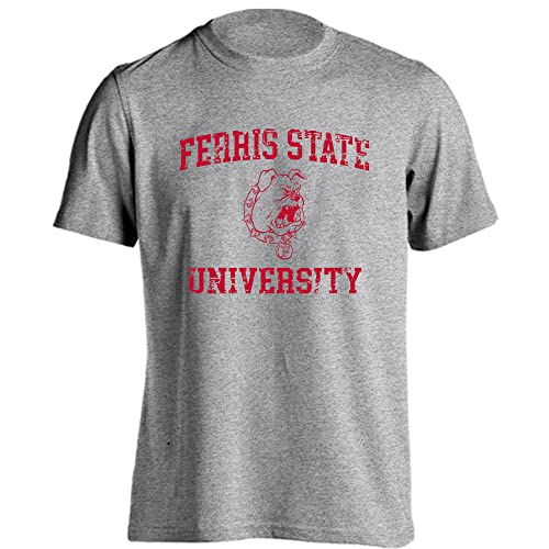 Sport Your Gear Ferris State Bulldogs Distressed Retro Short Sleeve T-Shirt (Athletic Heather, X-Large)