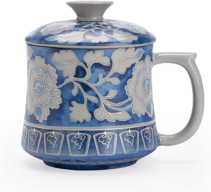 Tea Cup Ru Kiln Yuan Blue and White Office Host Handle Drinking Ceramic Set Soaking Container