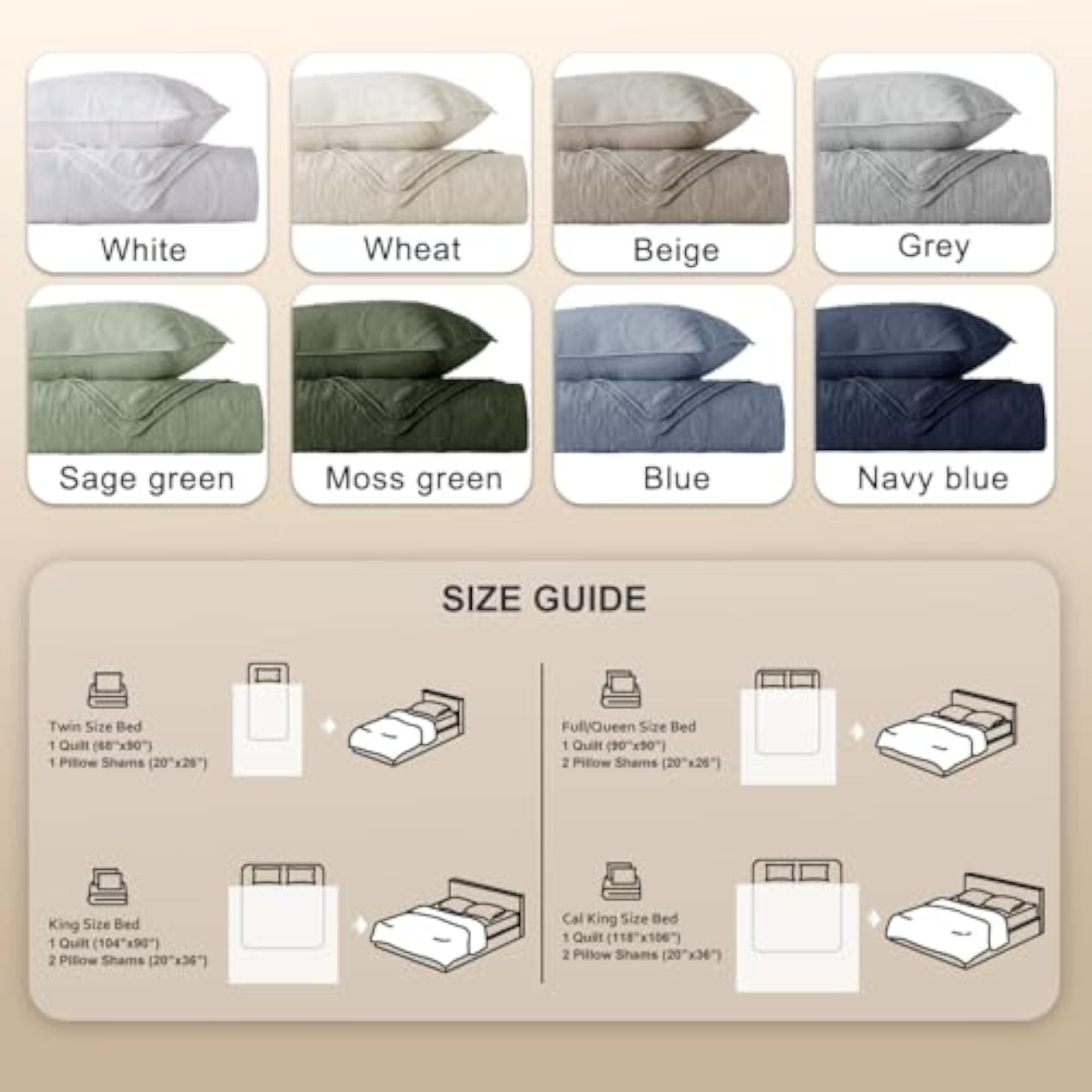 Damask Quilt King Size Bedding Set with Pillow Shams