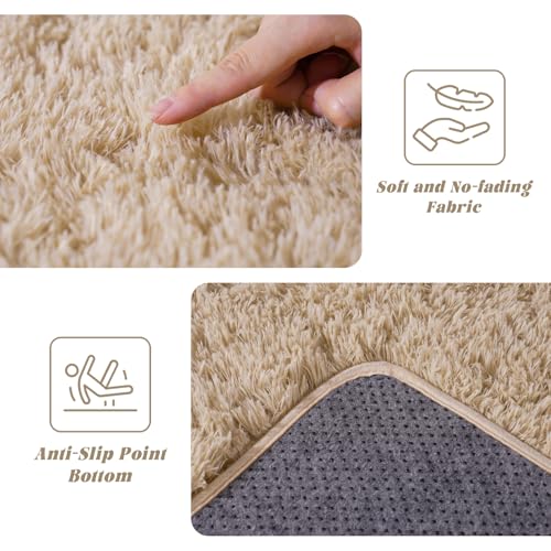 Beige Rugs for Bedroom 6x9 ft - Ultra Soft Faux Fur Area Rug - Plush Non-Slip Shaggy Carpet for Living Room, Cozy Fluffy Rug for Kids Boys Girls Dorm Nursery Room, High Pile Floor Carpet