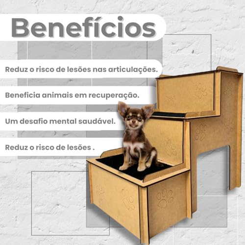 Escada Pet Para Locais Elevados Degraus Com Carpete Anti Derrapante Em Mdf