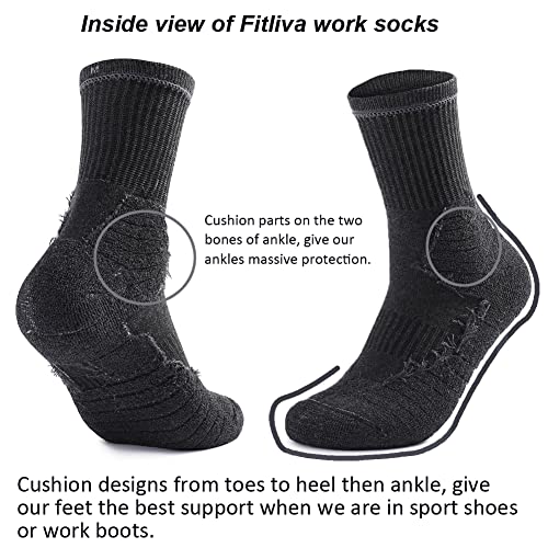 Fitliva Work Socks for Men Cotton Cushioned Boot Socks Ankle Support(6 Pairs)2