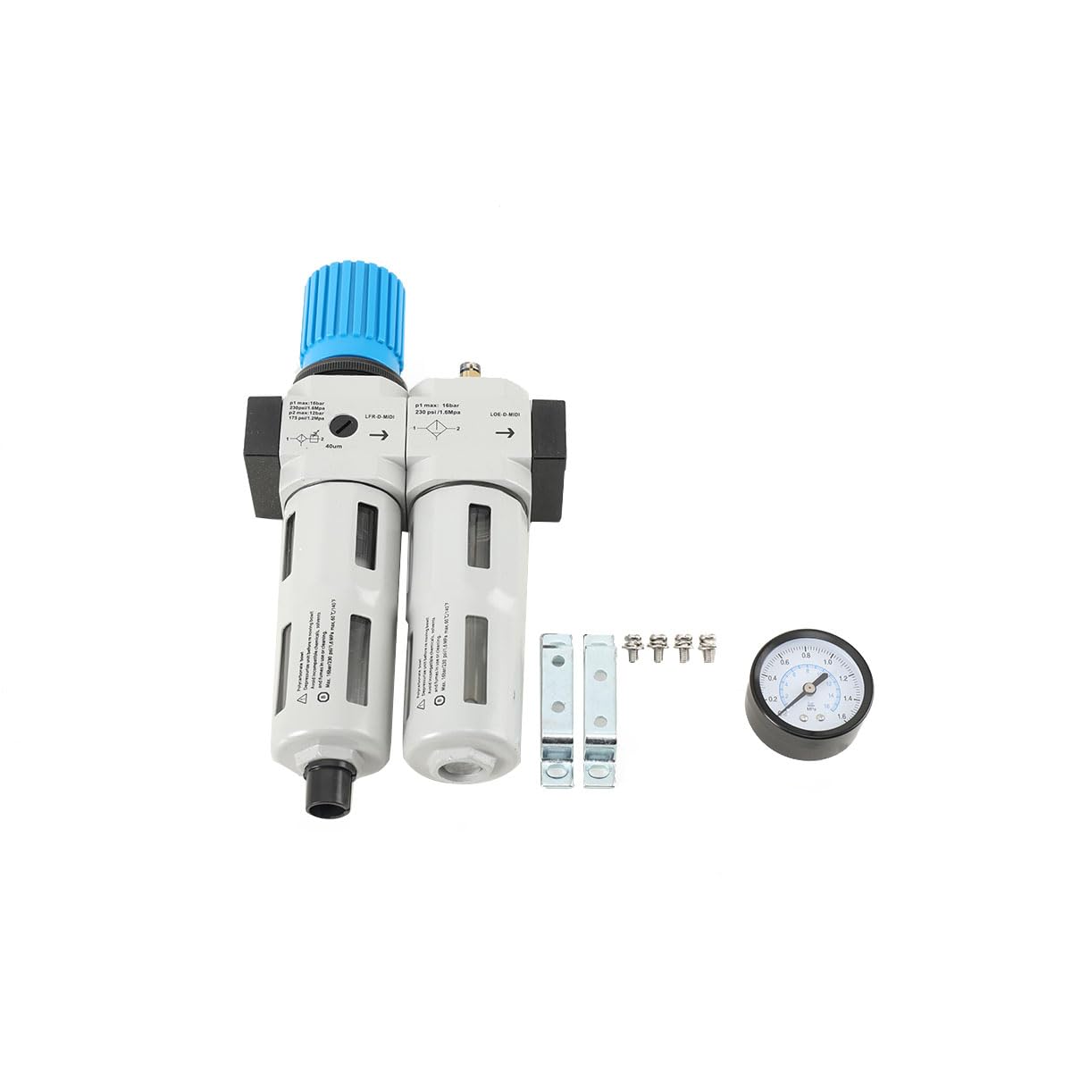 G 1/2 Filtro de compresor de aire, separador de agua, 2 piezas, unidades de mantenimiento, regulador de aire comprimido con manómetro (G 1/2 / drenaje automático con flotador)