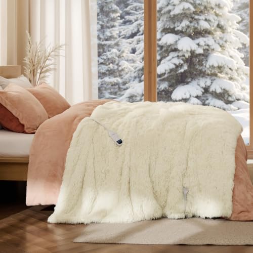Image of Bedsure Faux Fur Heated Blanket Full Size, Long-Pile Electric Blanket, Grey