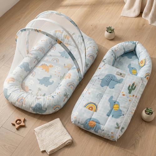 Image of StarAndDaisy 2-in-1 Baby Sleeping Bag with Mosquito Net for Newborn -Soft & Breathable Cotton Sleeping Sack Cum Wrapper /Foldable Bag for Baby Protection.