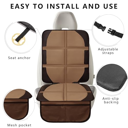 Image of Car Seat Protector, 2 Pack Baby CarSeat Covers with Mesh Pockets & Non-Slip Backing 600D Durable Seat Protectors Under Car Seat for Baby (Black & Brown, Large)