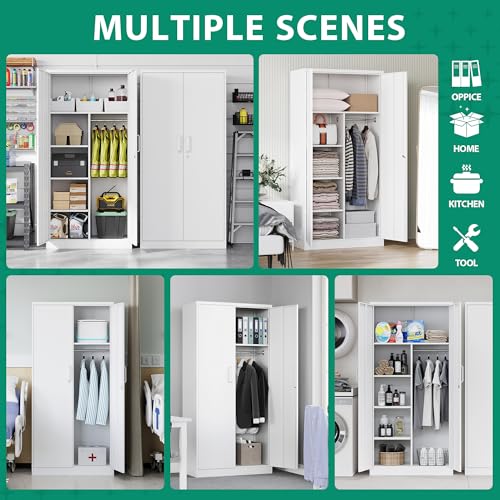 Letaya Metal Locker,Steel Wardrobe Storage Cabinets with Lock Door,Clothing Coat Storage Freestanding for Office, Home, School, Employee,Gym,Fire Department (White) - Image 4