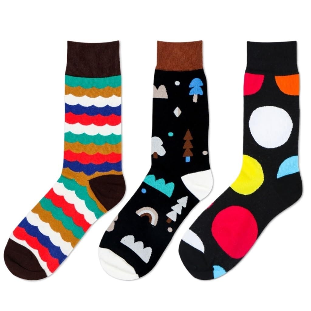 Calcetines de algodón for Hombre 3 Pares de Diferentes diseños de Calcetines Divertidos de compresión cilíndrica