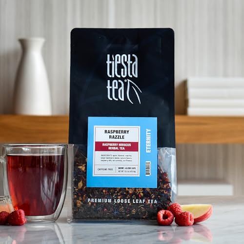 Image of Tiesta Tea - Raspberry Razzle Tea, Loose Leaf, Raspberry Hibiscus Herbal Tea, Premium Caffeine-Free Tea Blend, Make Hot or Iced & Up to 200 Cups, 16 oz Resealable Bulk Pouch