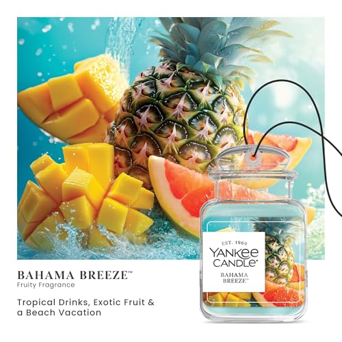 Image of Yankee Candle Car Jar Ultimate Air Freshener, Hanging Car Freshener, Long Lasting Car Fragrance, Bahama Breeze (Pack of 1)