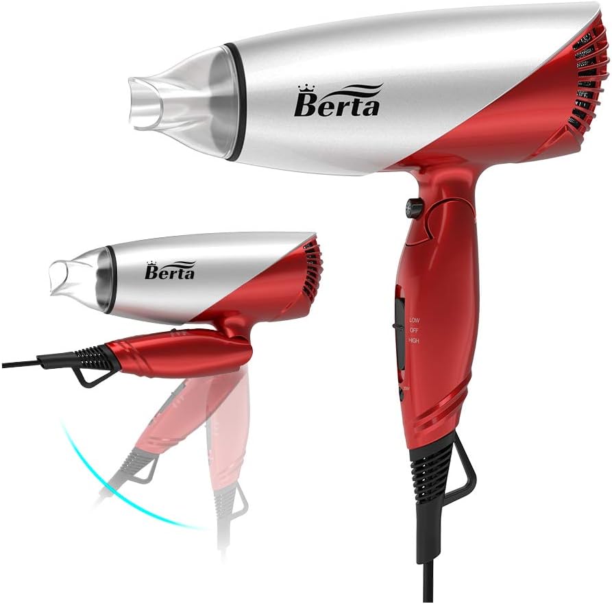 1875W Lightweight Hair Dryer Smart Dual Voltage for Home and Travel Use, Folding Handle Compact Blow Dryer for RV with Tourmaline Ceramic DC Motor Plus Concentrator