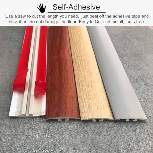 Self-Adhesive Threshold Strip for 0.5 Inch Gap, Laminate Flooring Transition Cover with Wood Grain Finish, PVC Reducer Trim, Easy Installation, White Color, 36655
