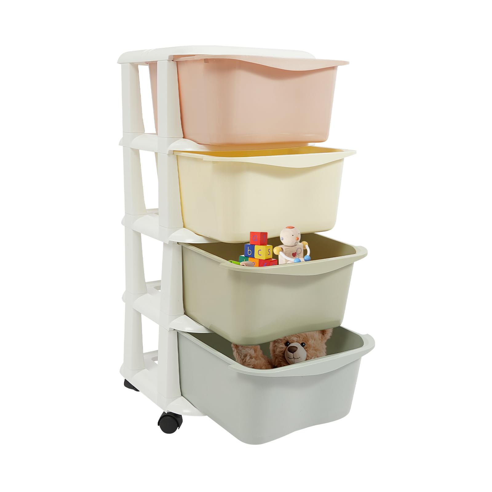4 Tier Storage Unit,Toy Organizer -4 drawer organizer for the bedroom living room to Place Children's toys, snacks, towels (Macarons)