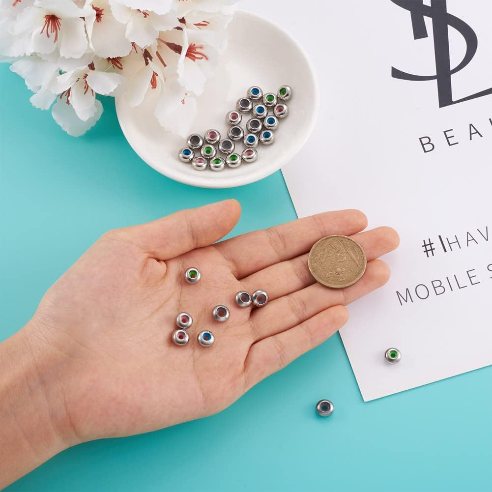 40Pcs 304 Stainless Steel Flat Round Stopper Beads with Colorful Rubber Inside Slide Loose Beads Metal Rondelle Spacer Beads for DIY Jewelry Crafts Making Hole 2mm - Image 5