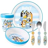 Bluey Kids 6 Piece Reusable Dinner Set - Plate/Bowl/Cup/Knife/Fork/Spoon - Childrens Dinnerware Tableware Cutlery Set