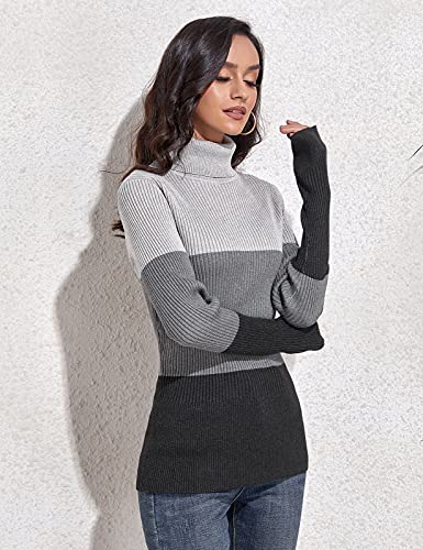 Image of Rocorose Women's Ribbed Turtleneck Sweater Long Sleeve Knitted Solid Pullover