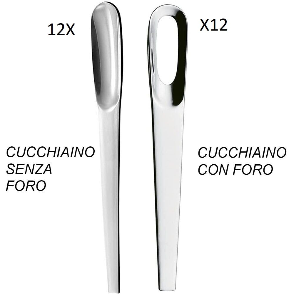 Set 24 Cucchiaini da Caffè Moka e Appetizer in Acciaio Inox 18/10 Design Moderno Minimal 12 con Foro + 12 Classici Lunghezza 10,6 cm Ideale per Bar Catering e Casa STILE QUALITA ELEGANZA MADE IN ITALY