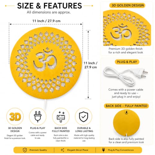 Image of Om LED Backlit Mandir Decor | Moon Wall Lights for Home Decoration | Wall Lamps for Bedroom & Living Room | No Adapter Required