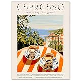 MWZUPQ Vintage Espresso Coffee Poster Italian Food Wall Art Trendy Cozy Travel Drink Prints Retro Kitchen Wall Decor for Coffee Shop Home Bedroom 12x16 inch Unframed