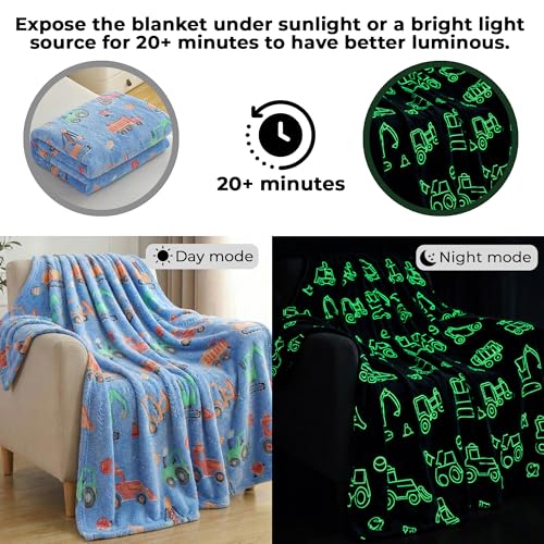 Image of Story@Home Glow in the Dark Blankets for Kids | Kids Soft AC Quilt for Summer | Kids Blanket 0-15 Years (200x15 cm) Soft Fleece Blanket |All-Season Radium Blanket for Boys & Girls-Construction