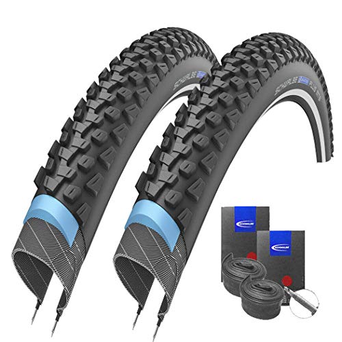 Set: 2 x Schwalbe Marathon Plus MTB Reflex Pannenschutz Reifen 26x2.25 + Schwalbe SCHLÄUCHE Rennradventil Cover