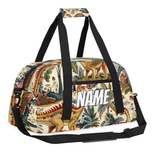 Custom Cute Dinosaurs Duffel Bag for Women Men, Personalized Jungle Cartoon Sport Gym Duffel Bag with Name Travel Weekender Overnight Bags3