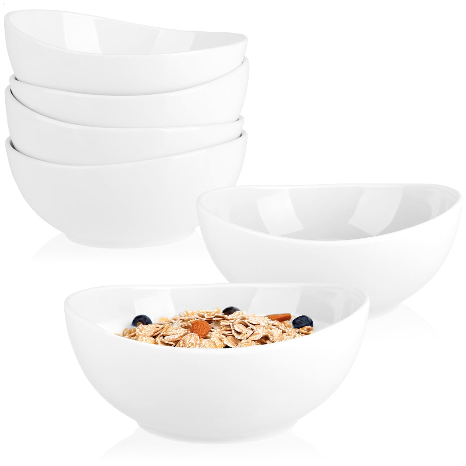 com-four® 6x ciotole in ceramica 500ml - ciotole per cereali - ciotole per dessert - ciotole per insalata - ideali per colazione, spuntini e dessert - design elegante (6 pezzi - bianco - curvo)