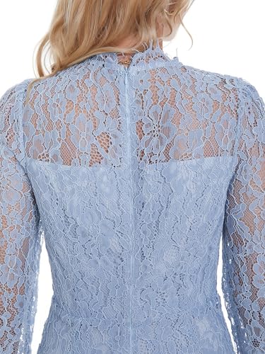 Image of Women's Long Sleeve Lace Floral Wedding Guests Dress Elegant Cocktail Ocassion Party Midi Dress