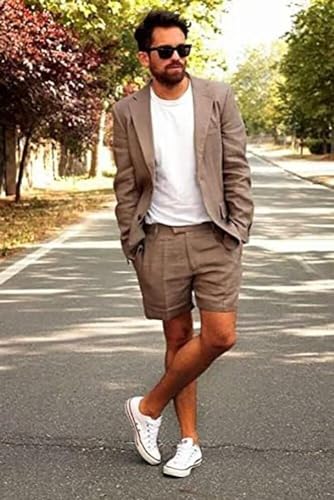 Men's Linen Suits 2 Piece Suit Set Short Pants Summer Beach Wedding Tuxedo Casual Party Blazer2