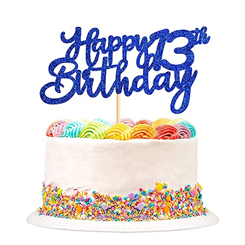 Image of FestikoBlue Glitter 13th Happy Birthday Cake Topper Boys Girls Food Picks for Celebrating Thirteen Years Old Birthday Anniversary Party Decorations Supply