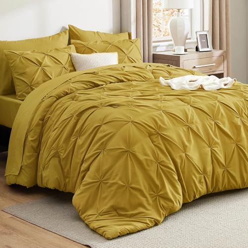 Image of Bedsure Full Comforter Set Mustard Yellow - Bed in a Bag Full Size Bedding Set 7 PCS, GentleSoft Bed Set Gift for Family, All Season Down Alternative Comforter with Sheets, Pillowcases & Shams