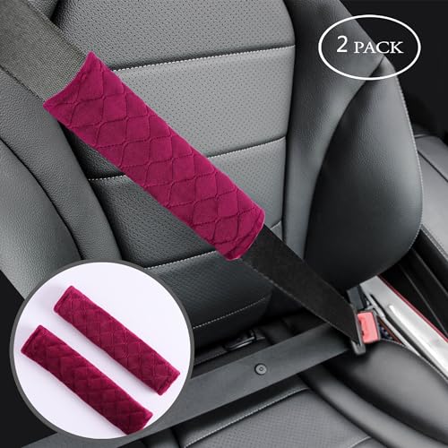 Image of Amooca Soft Auto Seat Belt Cover Seatbelt Shoulder Pad Cushions 2 PCS for a More Comfortable Driving Universal Fit for All Cars and Backpack Wine Red